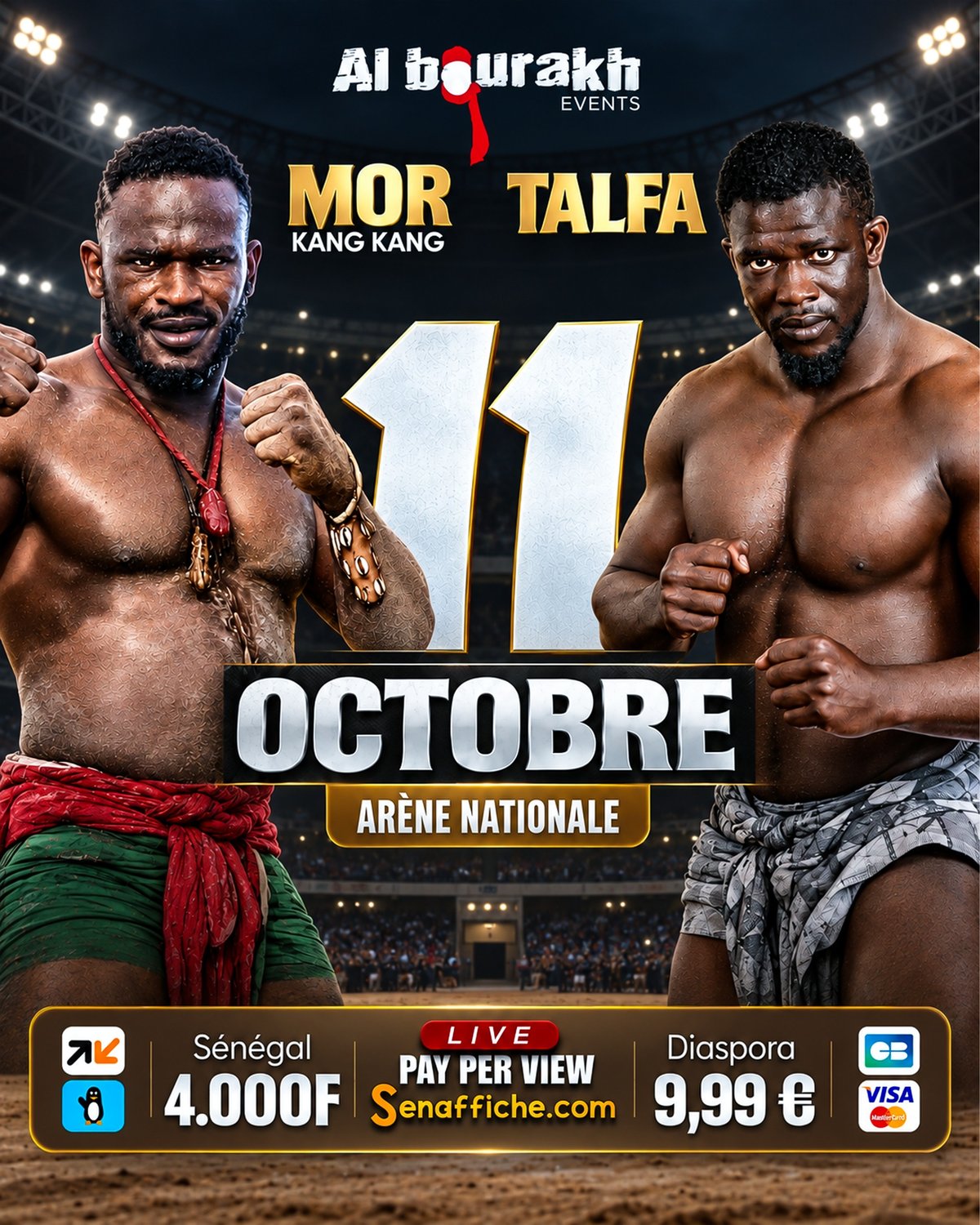 Affiche du combat Mor Kang Kang contre Talfa à l'Arène Nationale le 11 octobre